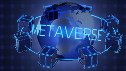 metaverse concept. Technology cubes with metaverse inscription. 3d render.