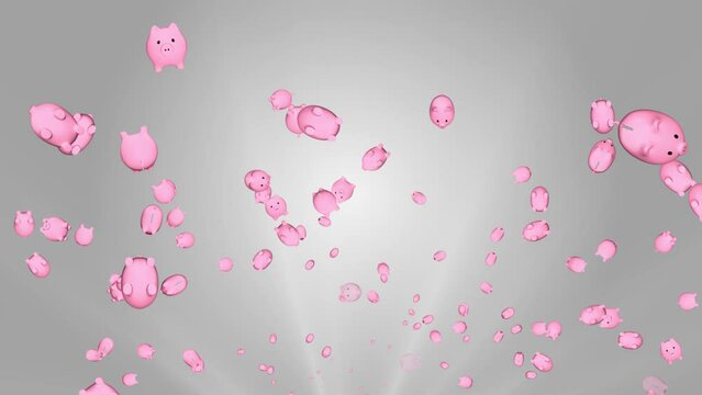 Saving money concept. Piggy bank Falling rotation on green screen background. Piggy bank and coin. Savings. Business Money saving, banking and investment saving money, investment, income, deposit