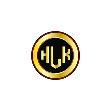 HLK letter circle logo design. HLK letter logo design with black background. HLK creative letter logo with gold colors.
