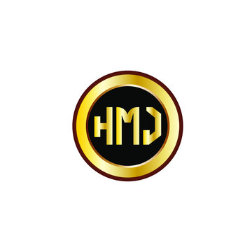 HMJ letter circle logo design. HMJ letter logo design with black background. HMJ creative letter logo with gold colors.

