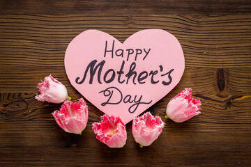 Fototapeta na wymiar Happy Mothers women day concept - greeting card top view
