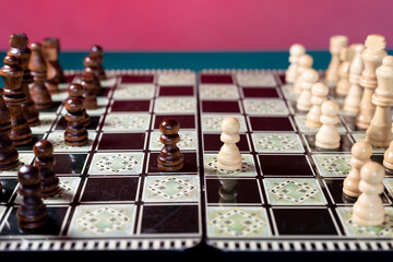 Two pawns met on a chess board