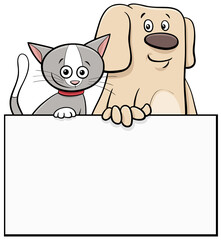 cartoon cat and dog with white card graphic design