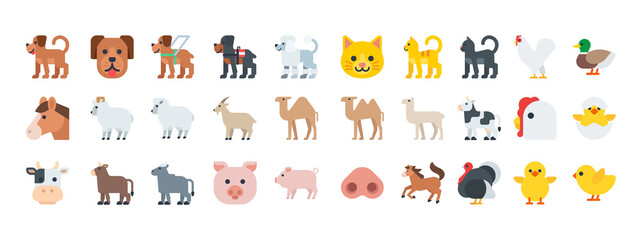 Fototapeta premium Domestic Animals Vector Icon Set. Domestic Animals Emoticons
