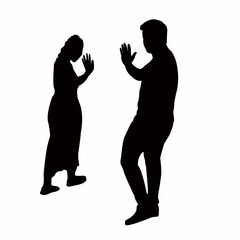 a couple waving, bodies silhouette vector