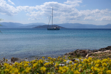 Paradise beach of Dragonera in island of Agistri, Saronic gulf, Greece