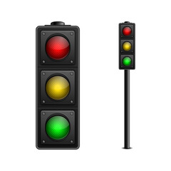 Vector 3d Realistic Detailed Road Traffic Light Icon Set Isolated. Safety Rules Concept, Design Templete. Stoplight, Traffic Lights