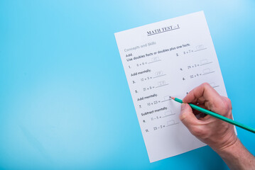 Educational concepts, math test in close up