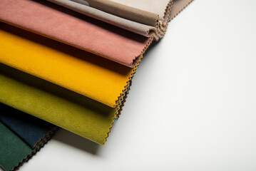 Samples of fabric for furniture. Small pieces of fabric