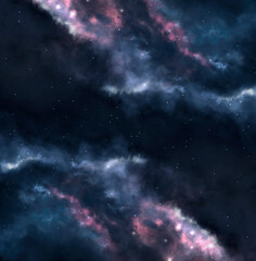 Fototapeta premium Abstract fantastic space of the universe. Space background with nebula and stars. Dark space background with an unknown planet, flashes of light in space. 3d illustration