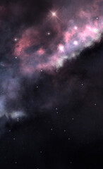 Abstract fantastic space of the universe. Space background with nebula and stars. Dark space background with an unknown planet, flashes of light in space. 3d illustration