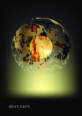 Template of poster/banner with abstract sphere/planet on black background. Vector image.