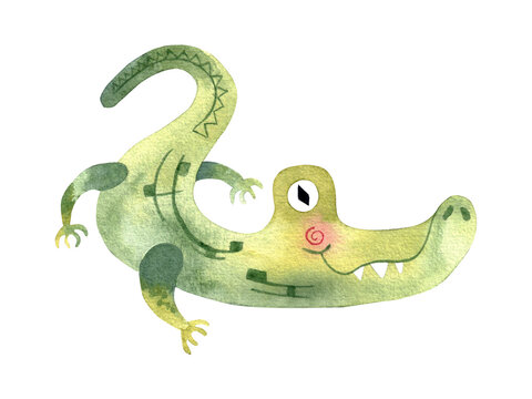 cartoon crocodile illustration. Watercolor alligatore cute illustration for kids design