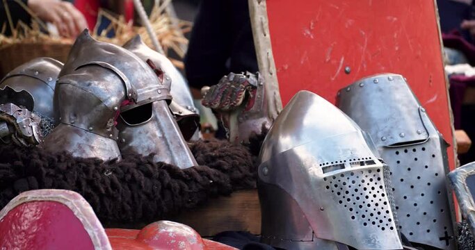 helmets and protective war equipment from the Middle Ages