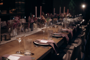 serving rectangular wedding festive table side view