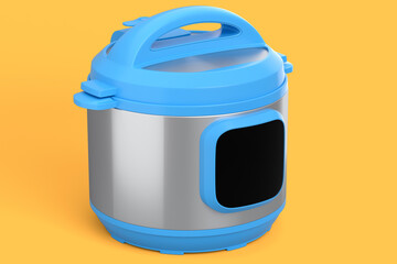 Electric multi cooker isolated on orange background.