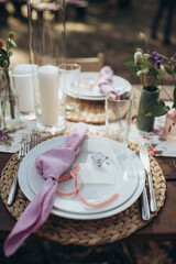 table setting at a banquet close-up front view