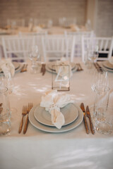 table setting at a banquet close-up front view