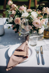 table setting at a banquet close-up front view