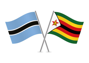 Botswana and Zimbabwe crossed flags. Botswanan and Zimbabwean flags on white background. Vector icon set. Vector illustration. - obrazy, fototapety, plakaty
