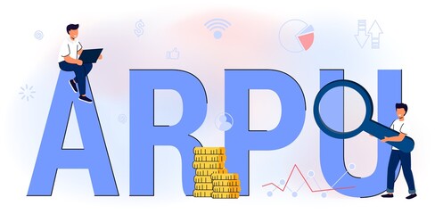 ARPU acronym Average Revenue Per User - total revenue divided by number of subscribers Abbreviation text background Vector illustration concept Business increase calculation