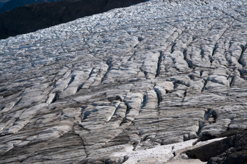 Ice field. Closeup view of glaciar Castaño Overo ice torrent in Tronador hill summit. Beautiful natural texture and pattern.