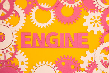 Paper inscription on the background of paper gears