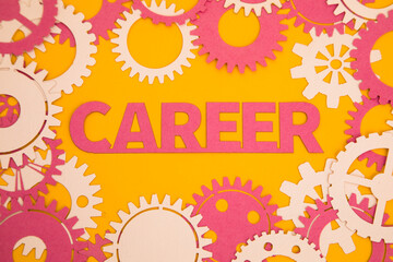 Paper inscription on the background of paper gears