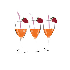 Three cups of shake with strawberry and straw, drawing png