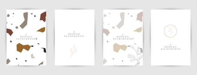 Modern abstract design templates with terrazzo texture. Realistic marble texture. Greeting cards, posters, banners for online and offline stores. Creative magazine covers, wedding invitations, flyers