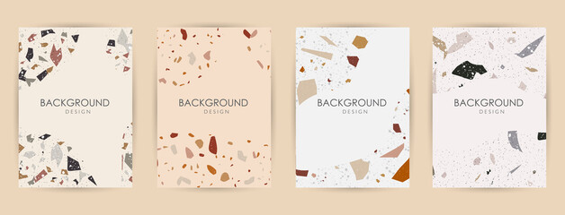 Naklejka premium Modern abstract design templates with terrazzo texture. Realistic marble texture. Greeting cards, posters, banners for online and offline stores. Creative magazine covers, wedding invitations, flyers