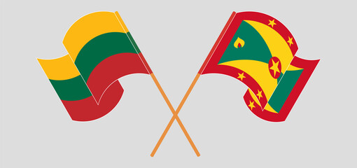 Crossed and waving flags of Lithuania and Grenada