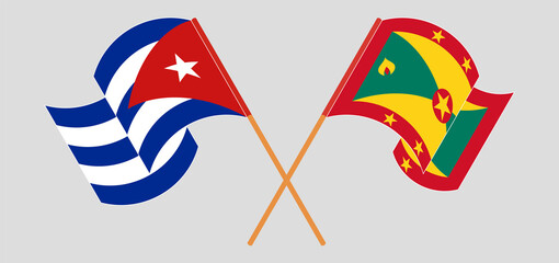 Obraz premium Crossed and waving flags of Cuba and Grenada