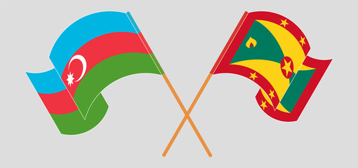 Crossed and waving flags of Azerbaijan and Grenada