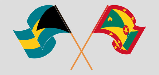 Crossed and waving flags of the Bahamas and Grenada