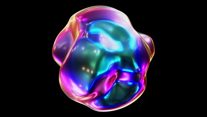 Realistic looping 3D animation of the abstract morphing pearly black liquid iridescent metal form rendered in UHD with alpha matte - Powered by Adobe