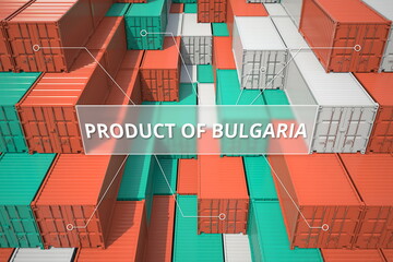 Many cargo containers with products of Bulgaria. Export or import related 3D rendering