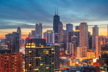Fotobehang Chicago, Illinois, USA Downtown Rooftop Skyline at Dawn. © SeanPavonePhoto