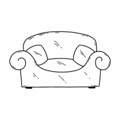 Sofa with pillows. Vector doodle illustration. Living room furniture. Element interior for house.