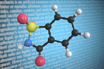 Saccharin scientific molecular model, 3D rendering