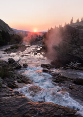 Sunrise at the top of Swiftcurrent Falls - Glacier National Park, Montana