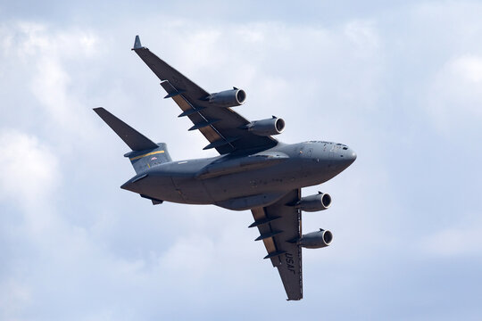 Avalon, Australia - February 25, 2013: United States Air Force (USAF) Boeing C-17A Globemaster III military transport aircraft 05-5153 from the 535th Airlift Squadron, 15th Airlift Wing.