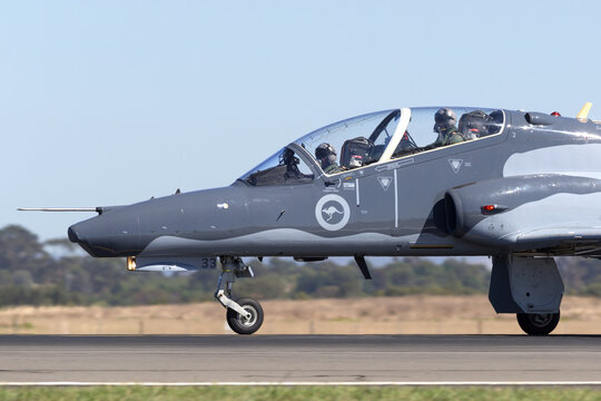 Avalon, Australia - March 3, 2013: Royal Australian Air Force (RAAF) BAE Hawk 127 lead in fighter trainer aircraft A27-33.