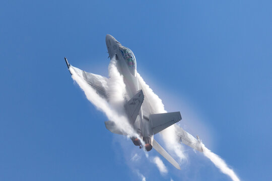Avalon, Australia - February 26, 2013: Royal Australian Air Force (RAAF) Boeing F/A-18F Super Hornet multirole fighter aircraft A44-203 based at RAAF Amberley in Queensland.