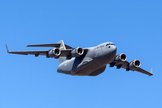 Avalon, Australia - February 25, 2013: United States Air Force (USAF) Boeing C-17A Globemaster III military transport aircraft 05-5153 from the 535th Airlift Squadron, 15th Airlift Wing.