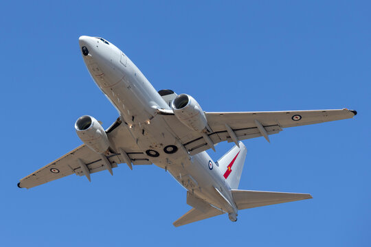 RAAF Williams, Point Cook, Australia - March 2, 2014: Royal Australian Air Force (RAAF) Boeing E-7A Wedgetail A30-004 AEW&C twin-engine airborne early warning and control aircraft.