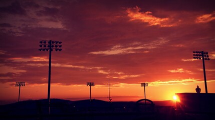 Sunset over stadium lights