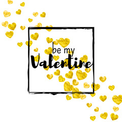 San Valentin Day Background. Handdrawn Voucher For Engagement. Holiday Frame. Yellow Retro Backdrop. Wedding Banner For Present. Golden Vintage Border. Gold San Valentin Day Background.