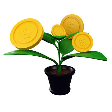 3d render money tree or plant growing