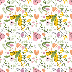 Seamless pattern with butterfly and flower. Spring delicate floral background. Wallpaper for print on fabric and packaging paper. Cyclic element. Summer textiles.